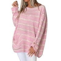 Wotryit žena u boji kontrast traka pulover dugi rukavi okrugli vrat labavi džemper džemperi