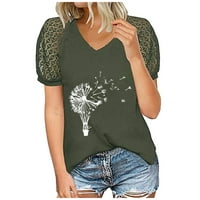 Ženske bluze ženske povremene V-izreza labava tiskana majica s kratkim rukavima bluza zelena xl
