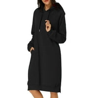 Haljine za posao, ženska jesen / zima široka jednobojna duga haljina s kapuljačom i džepom