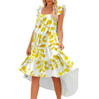 Ženska ljetna haljina s rukavima na rukavima Midi haljina s cvjetnim printom labava lepršava plisirana sunčanica