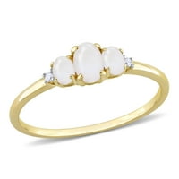 Ženski prsten od 10k ovalnog opala i dijamanta s naglaskom od žutog zlata, ovalni prsten od tri kamena