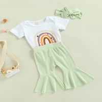 Calsunbaby novorođenčad Ljetne odjeće Set Rainbow kratki rukavi Romper izbrijane hlače Odjeća za glavu zelena