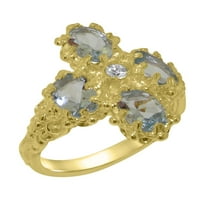 Ženski prsten od prirodnog dijamanta i akvamarina od žutog zlata 10K britanske proizvodnje - opcije veličine-veličina