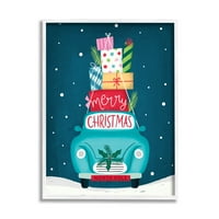 Sretan Božić, presavijeni darovi, grafika za odmor u automobilu, umjetnički tisak u bijelom okviru, zidna umjetnost