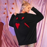 Ženske majice za Noć vještica s dugim rukavima s printom slova, labava majica s kapuljačom s džepom u obliku slova