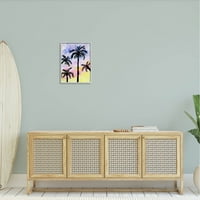 Palm Tree Silhouettes Sunset Sky Botanički i cvjetna grafička umjetnost siva uokvirena umjetnička print zidna