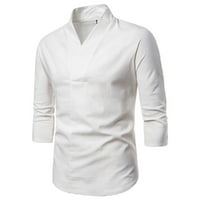 retro polo majice za muškarce ležerna modna jednobojna lanena tanka majica srednjeg rukava