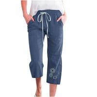 Ženske Capri hlače od pamuka i lana, Ležerne hlače širokih nogavica, ošišane hlače s visokim strukom