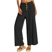 Ženske rastezljive hlače, Ženske Ležerne jednobojne hlače visokog struka, labavi džepovi, ravne dugmad, duge hlače,