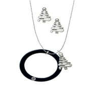 Divan nakit akrilni prsten 1 2 s kristalom u crnoj srebrnoj boji cik-cak božićno drvce, šarmantna ogrlica i naušnice