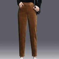 Živahne ženske visoke konusne hlače elastični struk corduroy hlače s džepom
