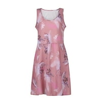 Tking modne ženske haljine casual bez rukava tiskana haljina od vrata ružičasta xxxl