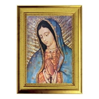 Slika Gospe od Guadalupe uokvirena zidna umjetnička dekor mali, antikni okvir zlatnog lišća s užetom detaljnom
