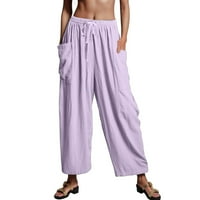 SIMU ženske ležerne ravne hlače Žene ljetne palazzo hlača s visokim strukom široke noge hlače s džepnim hlačama