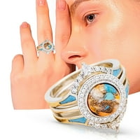 Prsten za žene s šiljastim kamenicama, tirkiznim dijamantnim oreolima, set prstenova, poklon za nakit