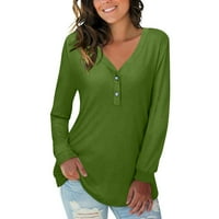 Vrhovi dugih rukava za žene modna jesenska bluza Čvrsta boja V-izreza kauzalna bluza labava košulja topla donje