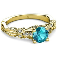 London Blue Topaz i Dijamantni zaručnički prsten leptira 1. CT TW u 14K žutom zlatu.Size 7.5