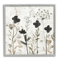 Stupell Industries Wild Blooms Botanički uzorak Botanički i cvjetni slikar sivi uokvireni umjetnički print zid