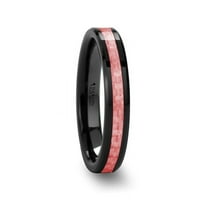 Crni keramički Ženski kosi prsten s ružičastim umetkom od karbonskih vlakana