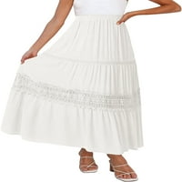 Ženska ljetna boemska jednobojna Maksi suknja za plažu A kroja s čipkastim oblogama i džepovima