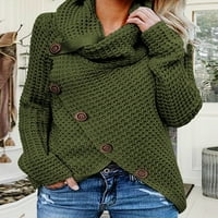 + / Ženski pleteni džemper s dugim rukavima s dugim rukavima, asimetrični pulover na kopčanje, džemper