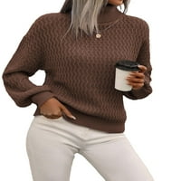 Casual jednobojni puloveri s visokim vratom i dugim rukavima u boji kave, ženski džemperi