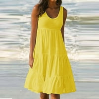 Prevelika Haljina, ženska modna svečana ljetna jednobojna haljina za plažu bez rukava u žutoj boji