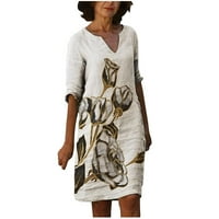 Ženska haljina za klirens casual pola rukava s V-izrezom tiskana labava dugačka haljina bijela 12