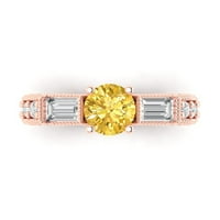 2. CT briljantni okrugli rez simulirani žuti dijamant 14K ružičasto zlato pasijans s naglascima veličine prstena
