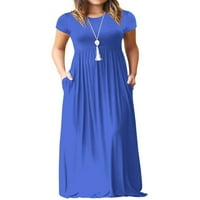 Mengpipi ženske maxi haljine kratke rukave duge ležerne haljine labave obične s džepovima, Royal Blue-xxl