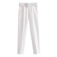 Oieyuz ženske ravne hlače klasične hlače od čvrstih boja s remenom casual labave poslovne hlače