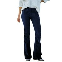 Dtydtpe hlače za žene žene solidni visoki struk vitka fit corduroy rasplamsana hlače elastični struk casual hlače