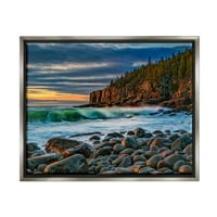 Stupell valovi valovi plaže stijene obale pejzažna fotografija sivi plutasti uokvireni umjetnički print zidni