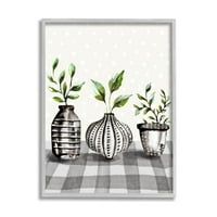 U obliku biljaka s uzorkom tartan botanička i cvjetna grafička umjetnost siva uokvirena umjetnička print zidna