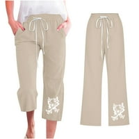 Ženske Capri hlače od pamuka i lana u donjem rublju, rastezljive ženske Capri hlače visokog struka, Ležerne ljetne
