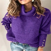Ženski dugi rukavi pleteni pulover džemper gumb za gumb