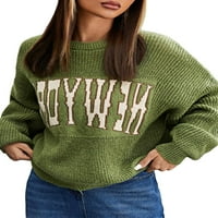 Ležerni puloveri s okruglim vratom s printom slova, ženski vojnički zeleni džemperi dugih rukava