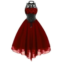 Ženske haljine bez rukava srednje duljine, ležerna obična ljetna haljina A kroja s ovratnikom, crvena ae