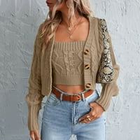 Ženski lagani kardigan, pleteni kardigan s otvorenim prednjim dijelom, udobni džemperi s dugim rukavima i džepovima