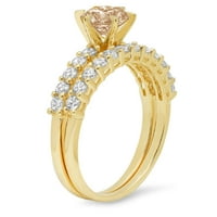 1. Dijamant okruglog reza imitacija šampanjca od žutog zlata od 18 karata s naglascima vjenčani set od 6,25 dolara