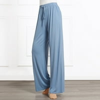 Ženske udobne duge dnevne hlače uštede široke noge Flowy hlače Elastično podešene čvrste boje s visokim strukom