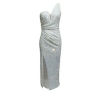 Ženski polupravni haljina šljokica solidna kugla u obliku ramena kuglica boho haljina maxi dugačka haljina