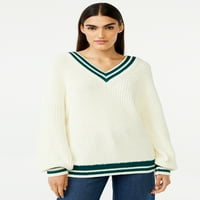 Besplatni sastavljanje ženskog džempera s V-izrezom s dugim rukavima