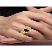 Muški klasični ovalni safir i dijamantni prsten postavljen u srebro od žutog zlata. Rujan rodni kamen SL-MR2981SY-12-F2