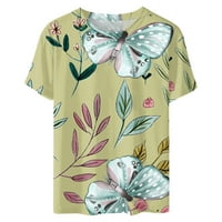 & Ženska modna majica kratkih rukava s cvjetnim printom ljetni vrhovi udobna ležerna majica s okruglim vratom