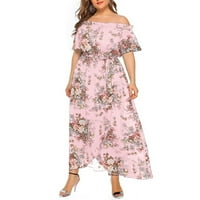 Haljine veličine plus, modna široka Ženska duga haljina s printom na jedno rame s kratkim rukavima, ružičasta