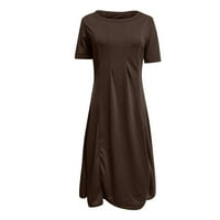 Ljetne haljine za žene, a-line modna haljina srednje duljine kratkih rukava s okruglim vratom, jednobojna haljina