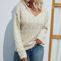Donji dio/ ženski casual pleteni pulover s izrezom u obliku slova u i dugim rukavima S kapuljačom, džemper kaput