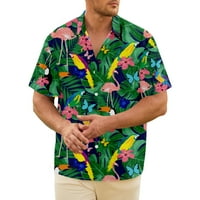 Muške košulje za ispis ptica casual gumb dolje havajska košulja flamingo običan džep meki topxs
