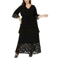 Kolekcija ženska čipkasta maxi haljina, crna, 3xp